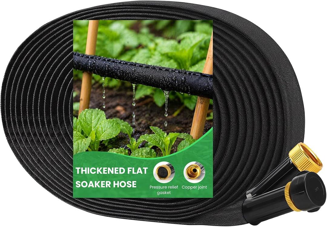 MIXC 2026 Thickened Flat Soaker Hose 50Ft with Copper Joint, Saving 80% Water, Aluminum Seal, 1mm Hose, 360Swival Handle, Hole Pressure Relief Gasket, Drip Kit for Vegetable Garden, Lawn, Flower Bed