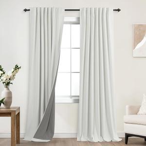 KOUFALL 86 Inch Length Ivory Back Tab Linen Blackout Curtainsfor Living Room (52"W x 86"L (Pack of 2))