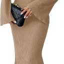 Narecte Fall Dresses for Women 2024 Maxi Dresses Solid Color Boho Dresses Flare Sleeve Dress Bodycon Dresses Khaki M