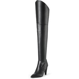 DREAM PAIRS Women's Thigh High Boots Over The Knee Heels Long Sexy Pointed Toe Boots (8.5, Black/Pu)