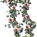 MISSPIN 2pcs Artificial Flowers Garland Spring Eucalyptus Garland Vintage Fake Flower Peony Rose Vine Greenery Decorative Wall Hanging Plant for Wedding Arch Door Arrangement Party Decor