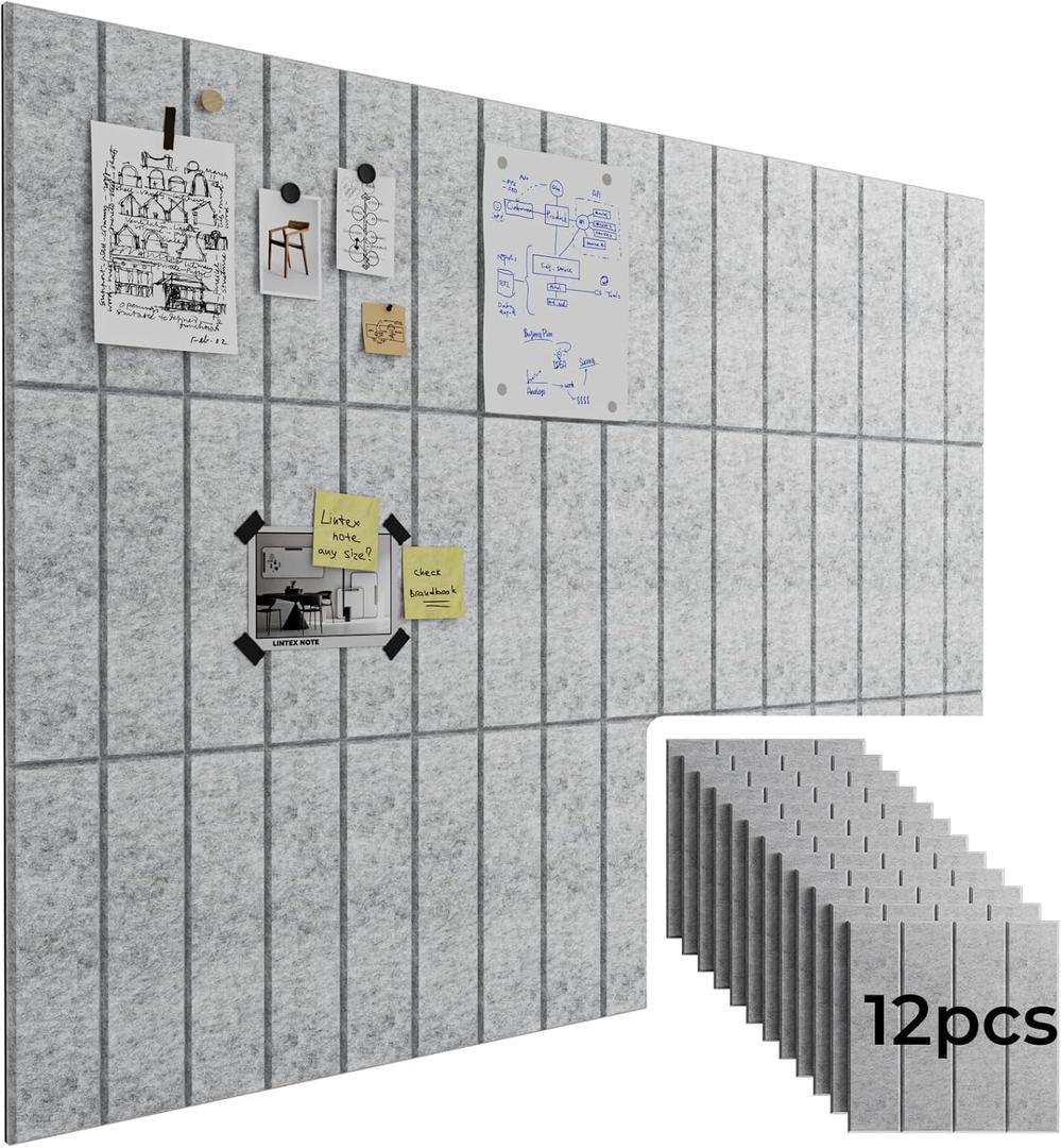 Babenest 12Pack Felt Bulletin Board, 47"x35" Double-Sided Available Large Cork Board Alternative, DIY Bulletin Pin Board with Removable Adhesive Tabs for Office School Home Wall (Grey and Black)