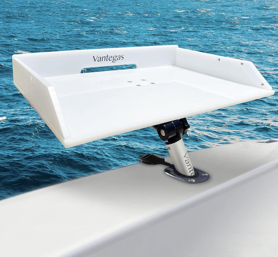 Boat Cutting Board Bait Table Filet Board For Fish Cleaning Station White Fishing Fillet Table, In Single Rod Holder With Plier Storage and Knife Slot, Marine Accessories For Boats Grill, 21 x 13 inch