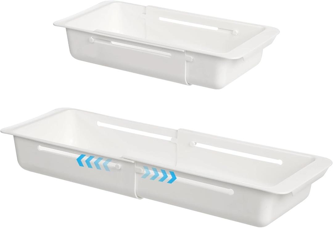 2 Pcs Expandable Deep Drawer Organizer, Adjustable Plastic Storage Box, from 12.4 to 17.7 in, Sliding Drawer Organizer for Kitchen, Bathroom, Bedroom, Office