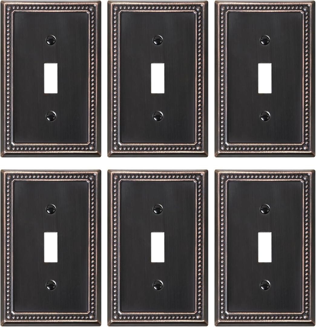 6-Pack Single Toggle Light Switch Cover Plate, Pearls Decorative Switch Plate Covers, Aged Bronze 1 Gang Metal Wall Plate, Corrosion Resistant