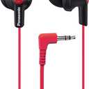 Panasonic ErgoFit Wired Earbuds, in-Ear Headphones with Dynamic Crystal-Clear Sound and Ergonomic Custom-Fit Earpieces (S/M/L),3.5mm Jack for Phones and Laptops, No Mic-RP-HJE120-KB (Matte Black/Red)