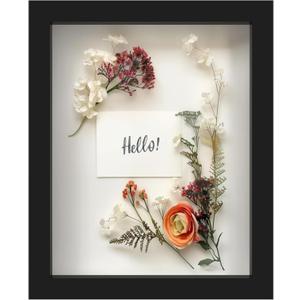 FrameWorks 8 x 10 Black Wooden Shadow Box Frame  Display Case with Soft Felt Back, Memory Box with Tempered Glass, Display Box with Elegant White Ball Push Pins, Wooden Flower Box