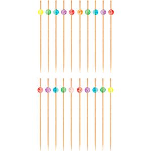 OGGI Wooden Cocktail Picks Sticks 15 pcs - Wooden Martini Picks with Colored Balls, Reusable Metal Cocktail Skewers, Martini Sticks for Olives, Appetizers, 4.25" / 11cm And Little Table Cups Ages 3+