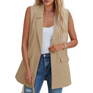 Cicy Bell Women's Sleeveless Blazer Vest Casual Work Office Suit Jackets (L)