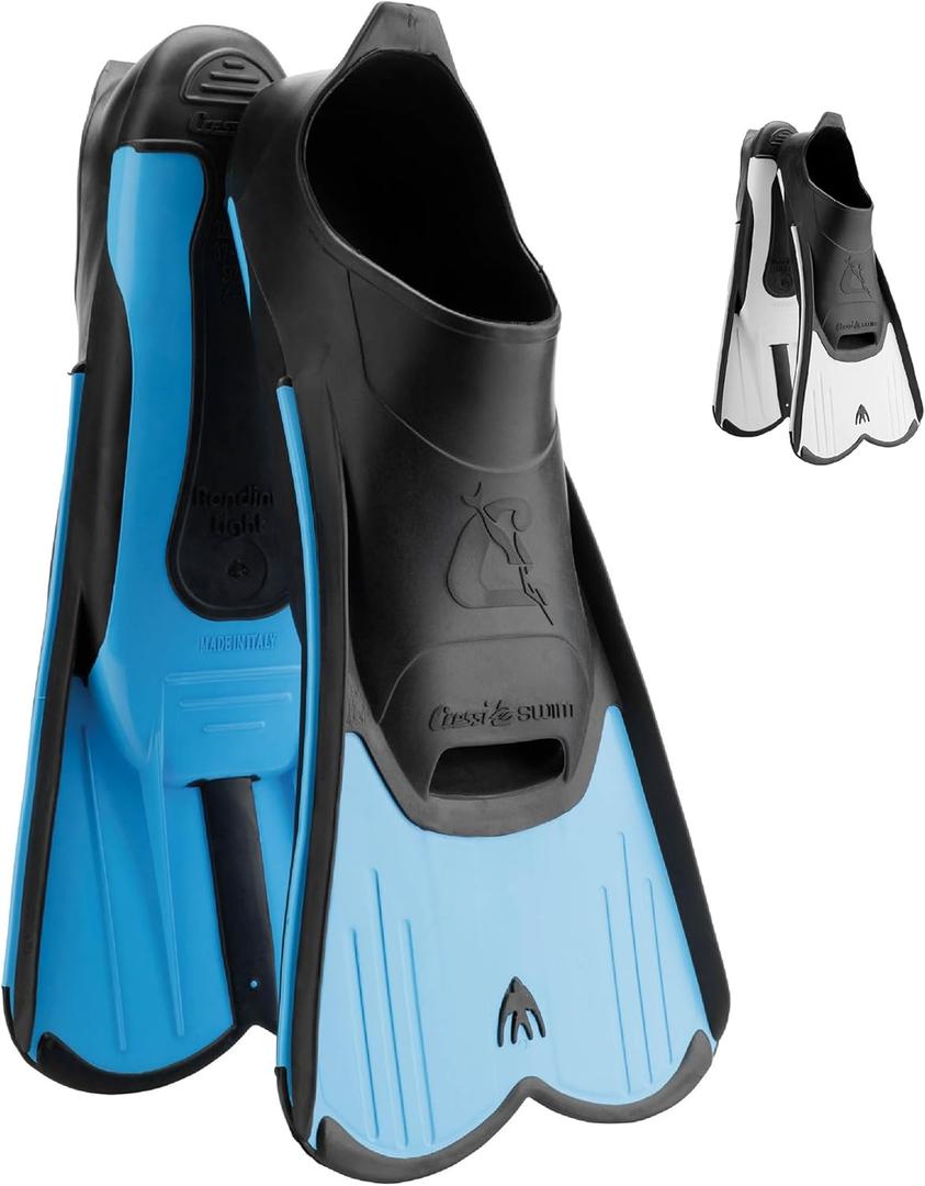 Cressi Short Full Foot Pocket Fins for Swimming or Training in the Pool and in the Sea - Light: made in Italy (EU 37/38 | US Man 5/6 | US Lady 6/7, Blue)