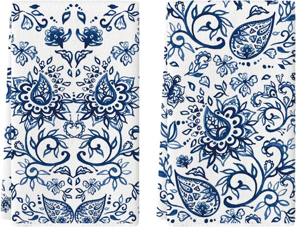 Artoid Mode Beige Floral Paisley Kitchen Towels Dish Towels, 18x26 Inch Seasonal Spring Decoration Hand Towels Set of 2
