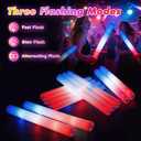 OLUPP 28Pcs July 4th Foam Glow Sticks, Red White Blue Patriotic LED Sticks with 3 Modes Flashing for Kid Adult, Glow in The Dark Party Favor Supplies for Independence Day Parade, Concert, Carnival