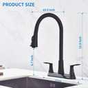 HOMELODY 2 Handles Kitchen Faucet with Pull Down Sprayer for 3 Hole Sink, 8 inch 360 Rotating Spout Centerset Kitchen Sink Faucet with Water Lines Matte Black