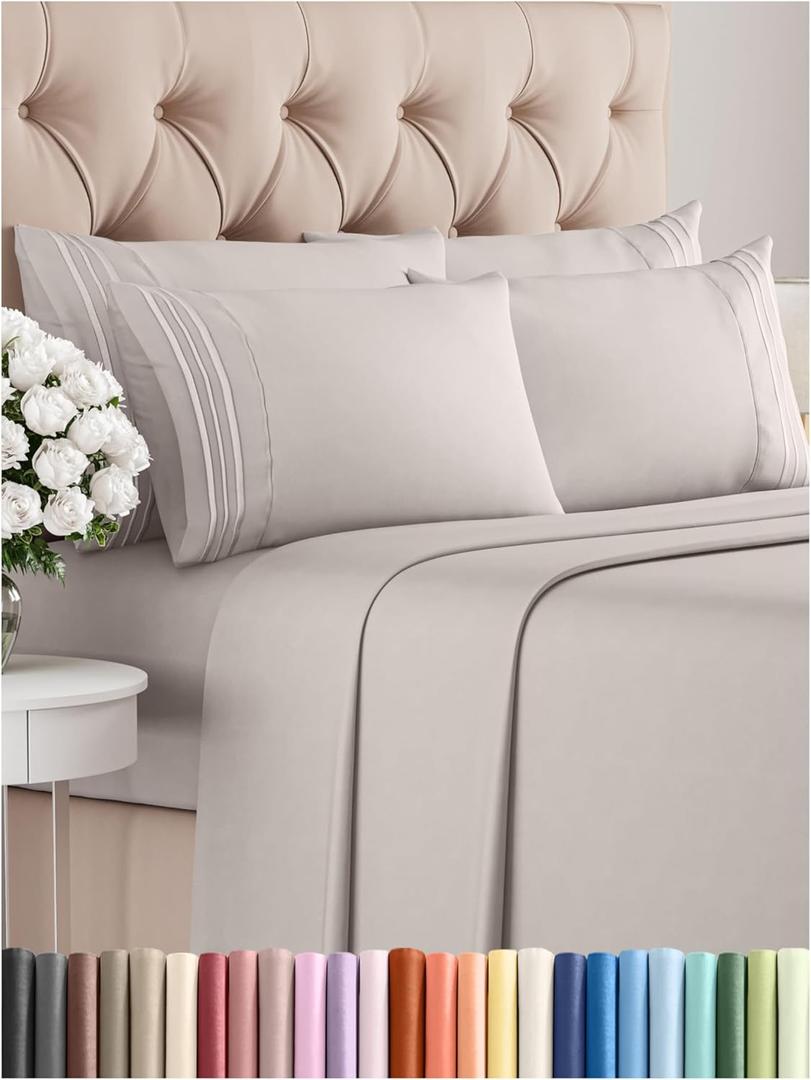 Queen 6 Piece Sheet Set - Comfy Breathable & Cooling - Ultra-Soft Hotel Luxury Bedding Set w/ 8-16 Inch Deep Pockets - 1 Flat & 1 Fitted Sheet & 4 Pillowcases - Wrinkle Free & Easy Care - Light Grey
