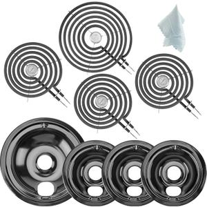 WB31M20(6") WB31M19(8") Porcelain Drip Pan Set & WB30M2(8") WB30M1(6") Electric Range Burner Element Unit Set by Cenipar-Compatible with GE Hotpoint Kenmore Range/Stove-Includes 36 and 18