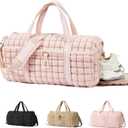 CLUCI Quilted Duffel Bag for Women, Large Puffer Duffle Weekender Bag with Shoe Compartment, Overnight Carry On Bag Workout for Airplane, Sports (Pink)