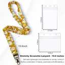 Lanyardio Stretchy Scrunchie Lanyard for ID Badges Keys, Cute Teacher Lanyard for Women with 2 Card Holders 19.6 Inch (Yellow Flower)