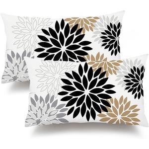 DFXSZ Black Brown Pillow Covers 12x20 Inch Set of 2 White Gray Flower Throw Pillows Farmhouse Outdoor Modern Floral Linen Square Cushion Case Decor for Living Room Sofa Patio Funiture Garden 002B12