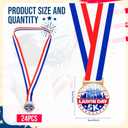 24 Pcs 5K Running Medals Bulk 2'' Race Medallion Trophy Award with Blue Whit Red Ribbons Labour Day Supplies for Race Walk Tournaments Match Sports Competition