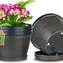 Quarut 4 Pack 8 Inch Flower Pots for Outdoor Indoor, Plastic Plant Pots with Drainage Hole & Saucer, Lightweight Small Flower Pot, Circle Pattern Planters for Garden House plantersBlack Copper