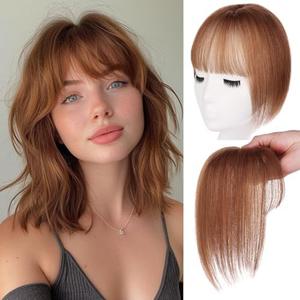 Leeven Brown Hair Clip on Bangs 360°3D Cover 100% Real Human Hair Toppers With Bangs for Women Wispy Fake Bangs Clip in Bangs Hair Pieces For Daily