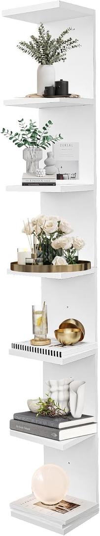 7 Tier Wall Shelf Unit,Vertical Column Floating Storage Home Decor Organizer,White Lack Wall Shelf for Bedroom,Living Room,Office Decor(1 Pack)