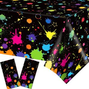2 Pcs Colorful Pigmented Plastic Tablecloths, Cute Disposable Black Table Covers, Suitable for Outdoor Picnics, Birthdays, Weddings, and Other Themed Parties