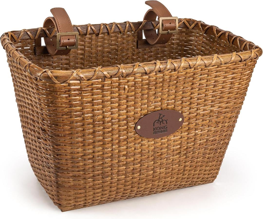 Bike Basket, Handmade Rattan Bicycle Baskets, Front Bike Baskets for Womenâ€™, Retro Style Bike Baskets for Adult Bikes (Brown)