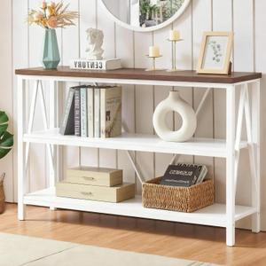 HOMISSUE Entryway Console Table, Rustic Console Tables with Wide Storage, Industrial Foyer for Entry with 3-Tier Open Shelves, White, 47 Inch