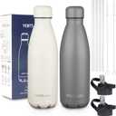 Insulated Water Bottle,2 Pack-12oz Stainless Steel Water Bottles with straw lid,Metal Sports Thermos Water Bottles for Boys,Girls,Double Wall Vacuum BPA-Free Flask for Sports (Grey&Cream white)