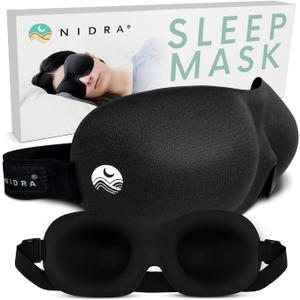 Nidra Contoured Sleep Mask for Side Sleepers  Zero Pressure Fit, Light Blocking Eye Shade for Sleeping & Travel  Black, Standard Size