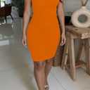 HBQ Women's Sleeveless Ruched Bodycon Midi Dress Stretch Crew Neck Fitted Tank Dress Casual Party Club WearOrangeM (Orange, M)