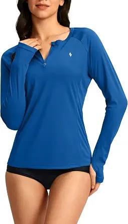 SANTINY Women's Rash Guard UPF50+ SPF Long Sleeve Swimsuits Top UV Sun Protection Swim Shirts for Woman with Zip (Royal_S)