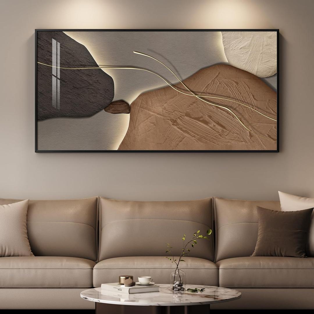 Framed Abstract Horizontal Wall Art for Living Room, Extra Large Brown and Tan Modern Artwork for Walls, Contemporary Elegant Picture Prints Paintings for Bedroom Dining Room Wall Decor, 60x30 Inch