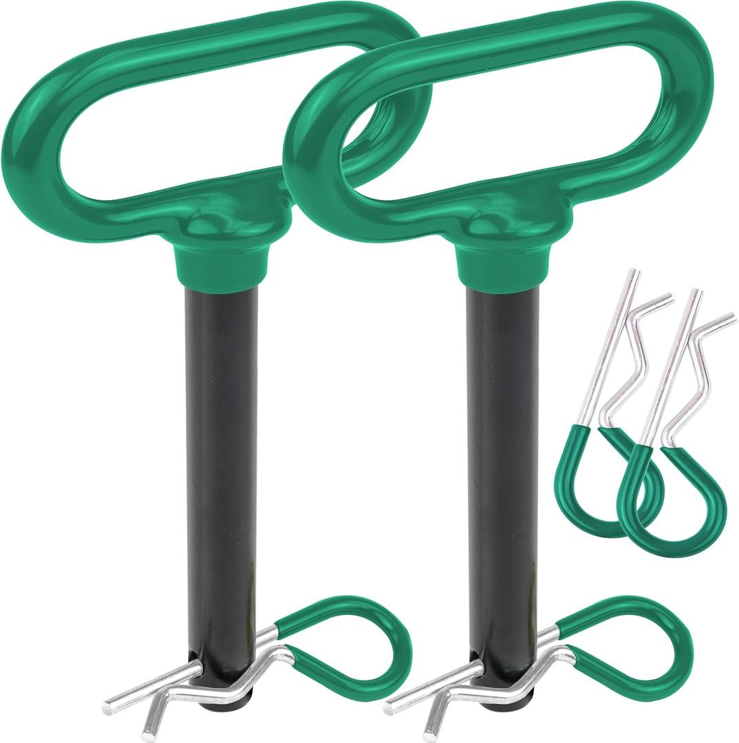 Wellmax 2-Pack 5/8" x 4-1/2" Steel Hitch Pin with 4pcs 3" R Clip, Clevis Pin Hitch with Rubber-Coated Handle, Green Color