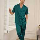 Ekouaer Men Satin Silk Pajamas Set 2 Piece Button Down Sleepwear Long Pants Loungewear with Pockets (Green, M)