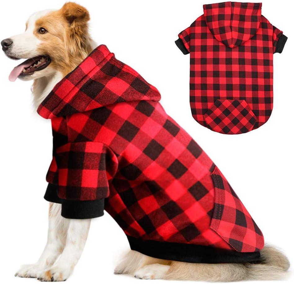 Red Plaid Dog Hoodie Sweater for Dogs Pet Clothes with Hat and PocketXXL