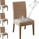 MOSAYT 100% Waterproof Dining Room Chair Covers Set of 4, Super Fit Stretch Jacquard Parson Chairs Slipcovers Removable Washable Chair Seat Protectors for Home, Kitchen, Banquet (Khaki)