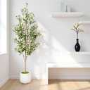 Artificial Olive Tree with White Pot - Faux Olive Tree for Home Decor, Tall Artificial Plants Indoor, Realistic Trunks Foliage Fruit, Office Decor (6FT)