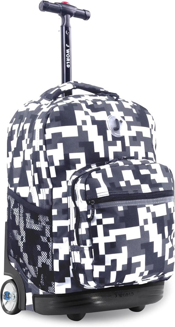 J World Sunrise Kids Rolling Backpack for Girls Boys. Roller Bookbag With Wheels For School, Camo
