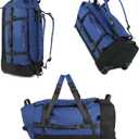 29" 86L Foldable Wheeled Duffle Bag, Waterproof Travel Rolling Backpack with Quilted Bottom, Navy