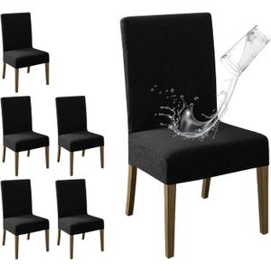 MOSAYT 100% Waterproof Dining Room Chair Covers Set of 6, Super Fit Stretch Jacquard Parson Chairs Slipcovers Removable Washable Chair Seat Protectors for Home, Kitchen, Banquet (Black - XL)