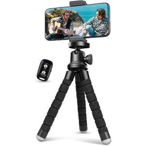 Aureday Phone Tripod, Flexible Tripod for iPhone and Android Cell Phone, Comes with Wireless Remote and Clip for Video Recording/Vlogging/Selfie (Black)