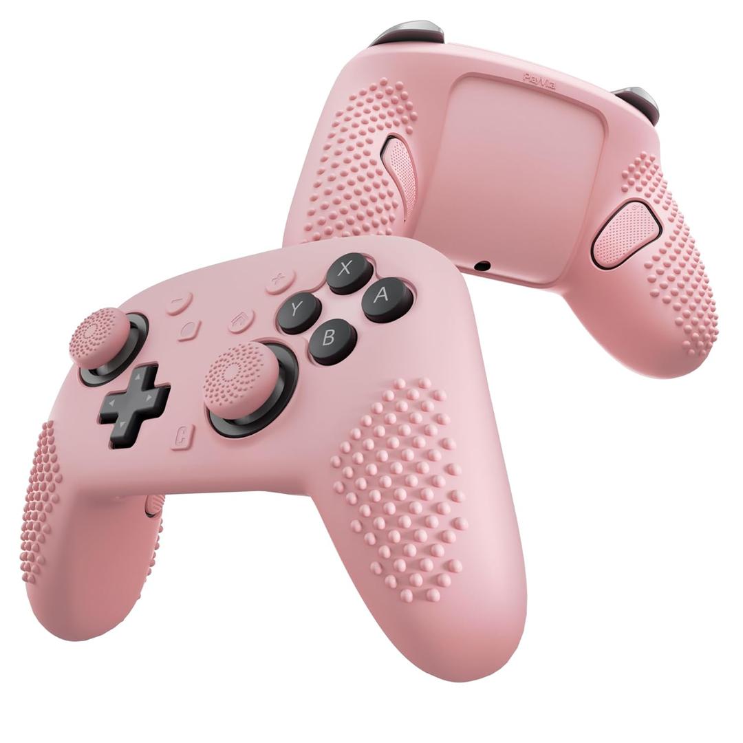 PlayVital Silicone Cover Skin for Nintendo Switch 2 Pro Controller  3D Studded Edition Anti-Slip Grip Protector Case for Switch 2 Pro with Button Cap, Thumb Grips & Sticker - Cherry Blossoms Pink