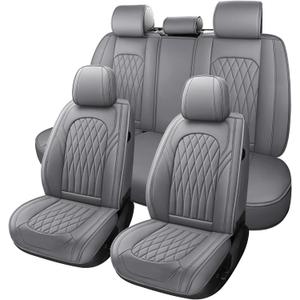 WELLDO Car Seat Covers Front Seats, Leather Seat Covers for Cars, Front Car Seat Protector Waterproof, Non-Slip Car Interior Covers Universal Automotive Seat Covers for Most Vehicle, Gray