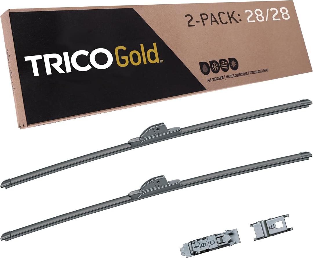 TRICO Gold 28" + 28" Premium Automotive Replacement Windshield Wiper Blades (Set of 2), Passenger and Driver Side All-Weather Beam Wiper Blades for Select Vehicle Models (28" + 28" Pair Pack)