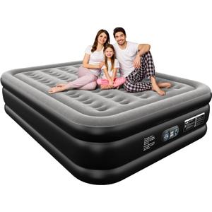 Air Mattress 18", Queen Air Mattress with Built in Pump, Inflatable Mattress with Soft Flocked Top and Portable Carry Bag Adjustable Blow Up Mattress for Guest, Indoor, Travel (Black)