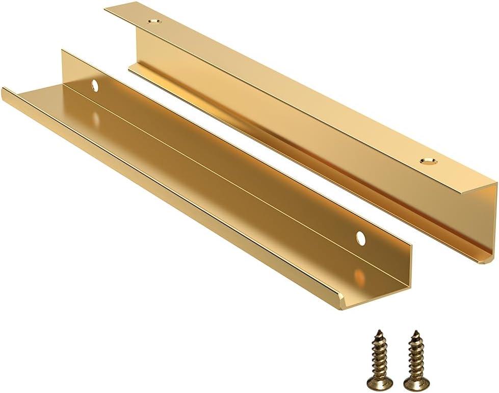 5 Pack Edge Gold Hidden Drawer Door Cabinet Handle Aluminum Alloy Finger Bar Pull Concealed Furniture Hardware Back Mount Dresser Handles for Kitchen Bathroom 250mm(9.8 Inch)