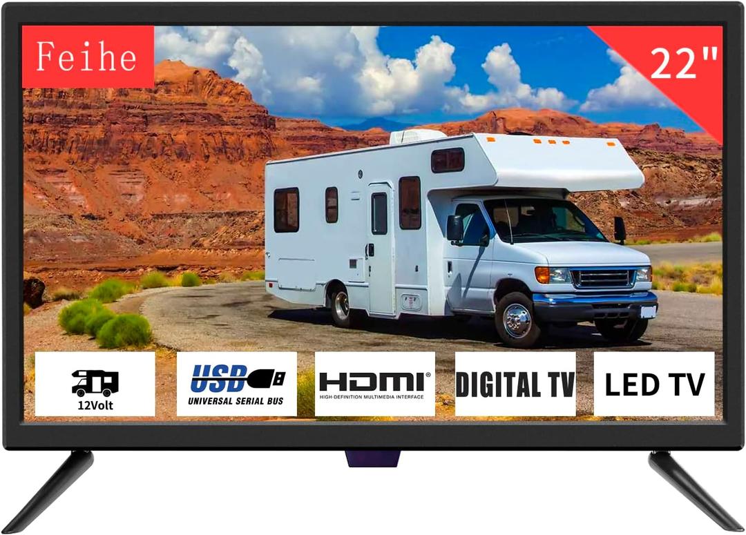 22 Inch TV, 1080p LED Widescreen HDTV with Digital ATSC Tuners, Flat Screen TV with HDMI/VGA/RCA/USB for Kitchen, RV, Bedroom, Caravan(NO Smart TV)