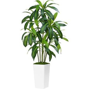 Dracaena Plant Artificial Tree 5Ft Tall Fake Tropical Floor Plants Potted Artificial Silk Tree Leaf Faux Trees White Tall Planter for Home Office Living Room Indoor Outdoor Decor